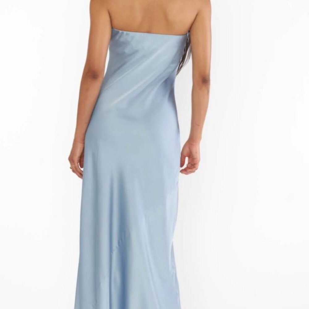 Taylor Tube Maxi Dress ~ Steel Blue Luxe Satin × 1 XS - Picture 2 of 3
